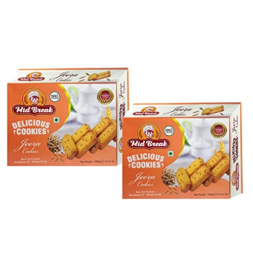 Image of MidBreak Healthy Jeera Biscuits - 25% Less Fat, Premium Handmade Cumin Cookies | Light & Crunchy Tea-Time Snack | 300g x 2- Pack of 2