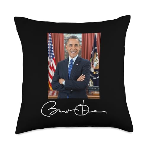 Barack Obama Signature and Portrait Throw Pillow