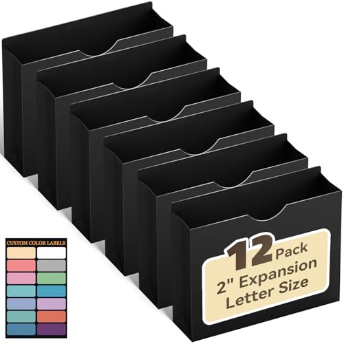 ANSOOK Poly File Jackets & File Pockets,Heavy Duty 2" Expanding File Jacket Folders,Letter Size Manila File Folders,12 Pack Manila File Jackets with Straight Cut Tab,Job Folder for Office School Home