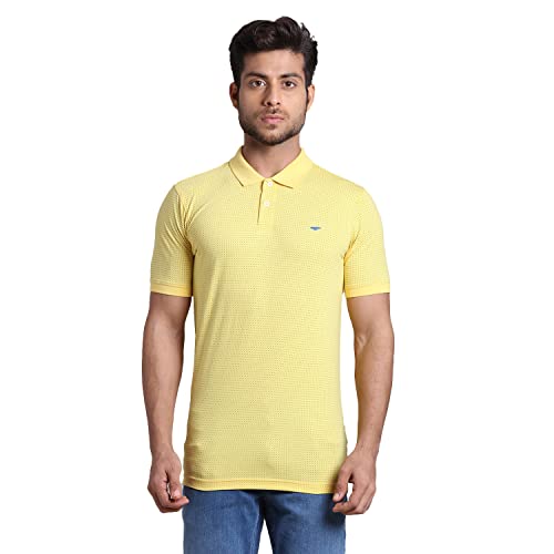 Image of Park Avenue Men's Pure Cotton Print Pattern Slim Fit Rib Collar Polo Neck Half Sleeve Casual T-Shirt