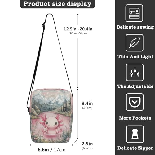 Crossbody Bag Cute Axolotl Messenger Bag for Women Men Purse Shoulder Bag Satchel Bag with Adjustable Strap 214B88823