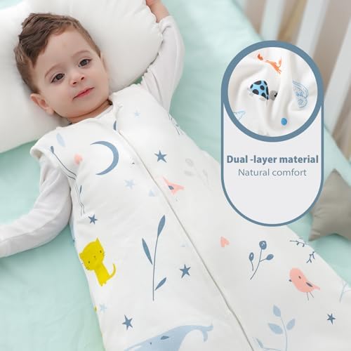 Mosebears Sleep Sack Baby Winter Wearable Blanket with 2-Way Zipper,2.5 TOG Cotton Sleep Sack Unisex (White Animal, 0-6 Months) — view 3