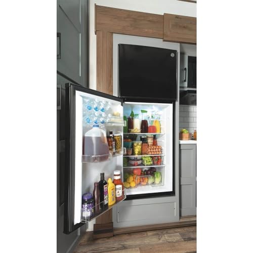 GE GPV10FGNBB 24" Top Freezer Refrigerator with 9.93 cu. ft. Capacity 12V DC Power Only LED Lighting and Adjustable Spillproof Glass Shelves in Black - Image 7