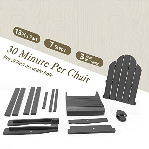 Lue Bona Tall Adirondack Chair, Recycled Poly Adirondack Chair Bar Stool With Cup Holder, 25.6", 300Lbs,Eco-Friendly Balcony Chair, Weather Resistant Patio Stool For Balcony,Deck, Dark Gray #TOP4