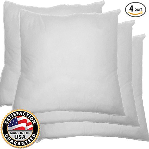4 Pack - 24 x 24 Premium Hypoallergenic Stuffer Pillow Insert Sham Square Form Polyester, Standard / White (24 x 24)