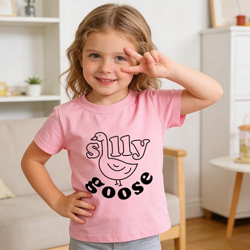 Image of Kids Short Sleeve Tees Toddler Crewneck T-Shirts Boys Girls Dino Raccoon Excavator Silly Goose Flower Girl Tops 2-7 Years