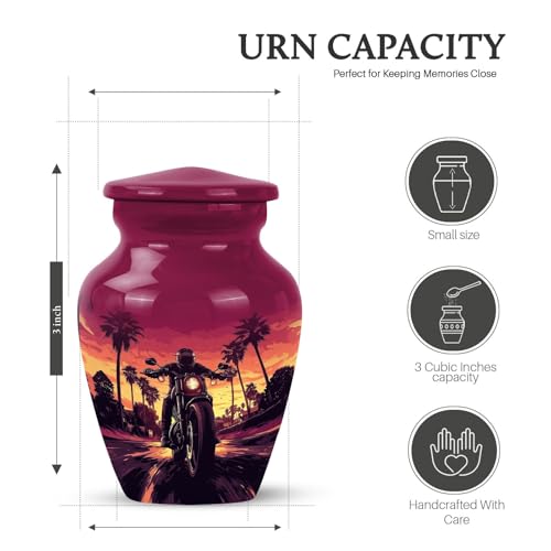 Image of Motorcycle Cremation Urns - Combo of 5 with 10 Inch Memorial Burial Urn for Adult Male & Female and 3 Inch Mini Keepsake Bike Urns for Biker Ashes - Funeral Decorative Set for Humans