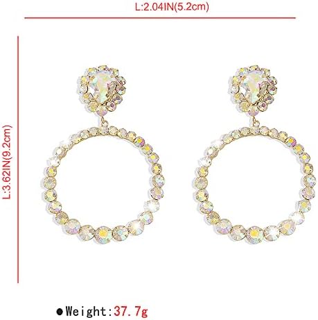 Jumwrit Rhinestone Large Hoop Earrings Big Circle Dangle Earrings Statement Geometric Earrings Sparkle Teardrop Earrings for Women（Silver） - Image 6