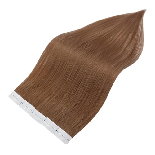 Image of Full Shine Invisible Injected Tape in Hair Extensions Human Hair Color 330 Orange Virgin Injection Seamless Tape in Hair Extensions 10Grams 5PCS Straight Brazilian Extension 16 Inch for Cosplay