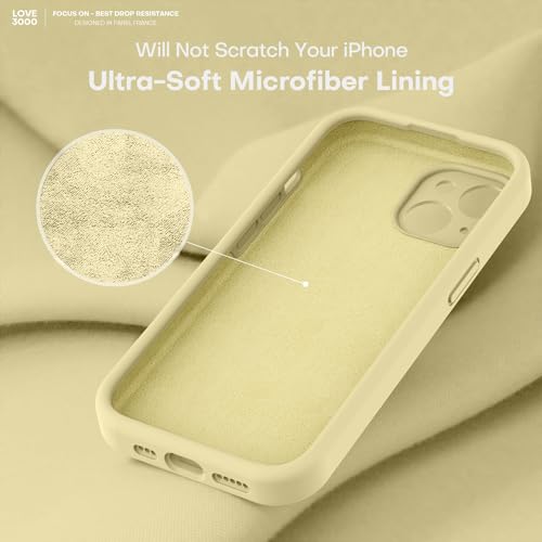 Image of LOVE 3000 Designed for iPhone 14 Case, Premium Silicone with [Soft Anti-Scratch Microfiber Lining] Shockproof Protective Phone Case for Men Women Girls 6.1 inch, Creamy Yellow