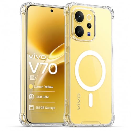 Image of Transparent Back Cover for Vivo V70 5G / Vivo V70 Elite 5G Cover Shockproof Side TPU Bumper & Back Pc Protective Magnetic Support Cover Case (Vivo V70 5G)