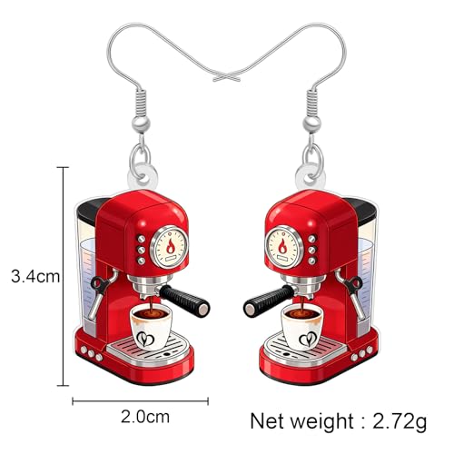 Image of BONSNY Acrylic Dangling Novelty Fun Black Coffee Machine Earrings Hypoallergenic Designer Jewelry Gifts For Women