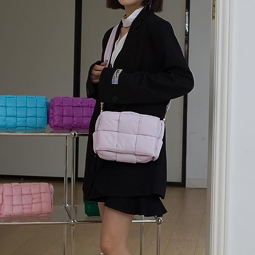 Image of Shoulder Bag Lightweight Puffer Tote Crossbody Bag Handwoven for Women | waterproof nylon, durable, soft padded texture, versatile for travel, work, weekend, everyday, adjustable strap