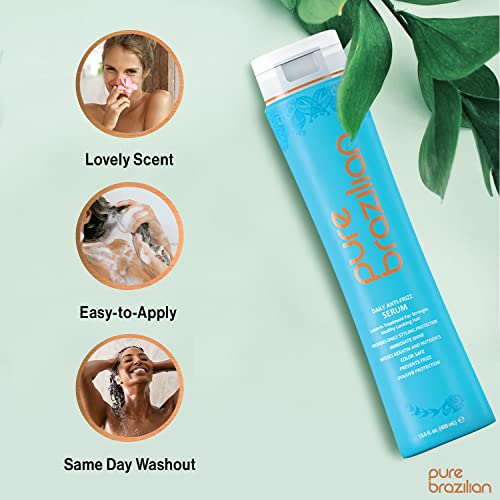 Pure Brazilian Anti-Frizz Daily Leave-In Serum - Strengthening Hair Treatment Formulated To Fortify And Protect Your Hair From Heat & Uva/Uvb (13.5 Ounce / 400 Milliliter) #TOP2
