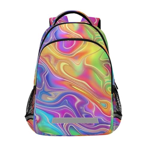 senya Travel Backpack Carry On Bookbags Gradient Laser Stripes Bagpack with Reflective Strip and Mesh Side Pockets