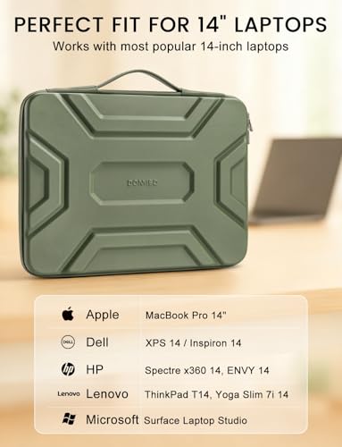Image of DOMISO 14 inch Laptop Sleeve with Handle, Shockproof & Waterproof EVA Protective Laptop case, Hard Laptop Sleeve for 14 inch HP Dell Asus Lenovo Laptop, Green