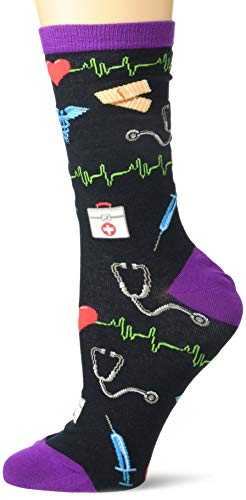K. Bell Women's Solid Colored Crew Socks, Medical Supplies (Black), Shoe Size: 4-10