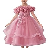 Zvzio Girls' Special Occasion Dresses with Cloud Shoulder Design, Mid-Length Easter Dress for Girls Dusty Rose