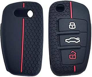 Happyit Silicone Car Key Cover Cases for Audi A1 A3 A6 Q2 Q3 Q7 TT TTS R8 S3 S6 RS3 RS6 3 buttons Remote Fob Shell (Black)