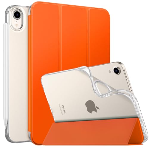 MoKo Funda para iPad Mini 7 (A17 Pro) 2024, iPad Mini de 6.ª generación 2021 (8,3”), funda para iPad Mini 6, cubierta trasera translúcida y mate de poliuretano termoplástico (TPU) blando, naranja