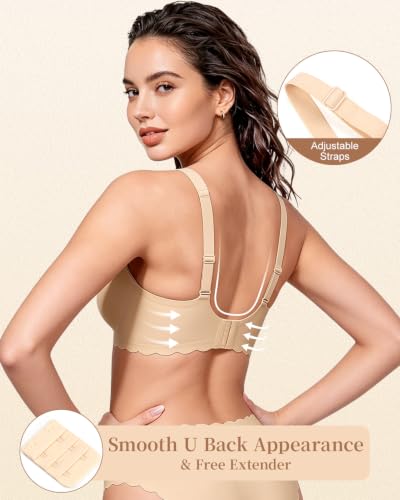 Avara Diary Women Wireless Scalloped Jelly Bras Push Up No Underwire Nude - image 3