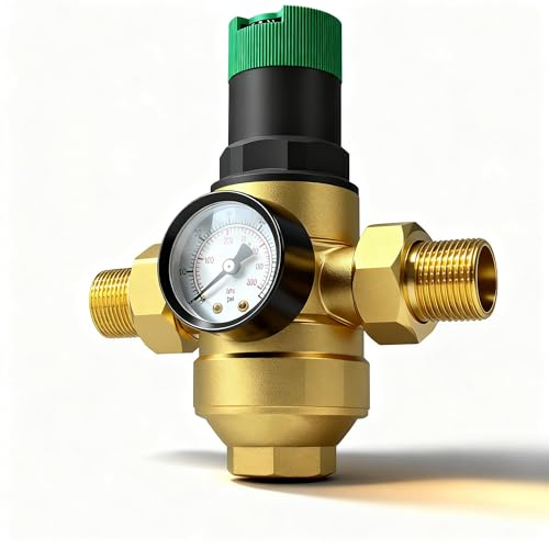 Thirrni Druckminderer Wasser 1 Zoll, Messing Wasserdruckminderer mit Manometer und Siebfilter DN25, Überdruckventil zur Druckregulierung für Häuser, Gebäude & Fabriken