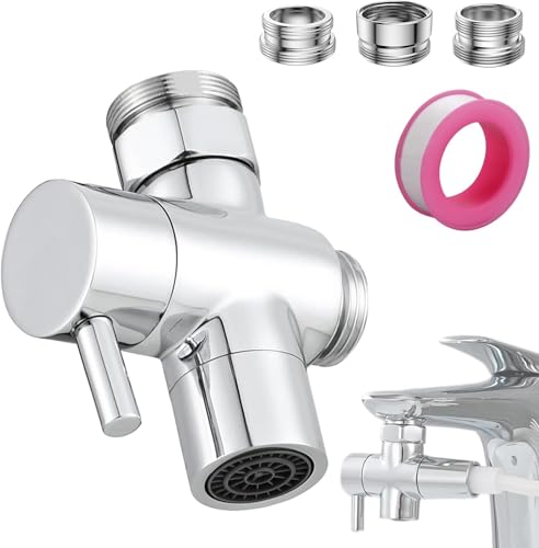 FENGCHUANG Inverseur 3 Voies 1/2 Pouce 20 mm Inverseur Douche G 1/2 avec 3 Rondelles Robinet 3 Voies Wc Adapté pour évier Pomme de Douche(Argent)