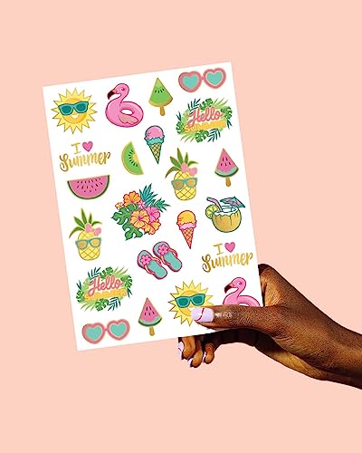 xo, Fetti Summer Pool Party Temporary Tattoos for Kids - Glitter styles | Birthday Party Supplies, Beach Party Favors + Tropical Decor