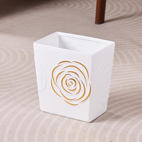 Caneca de basura rectangular de cerámica blanca y oro 9 litros miniatura 7