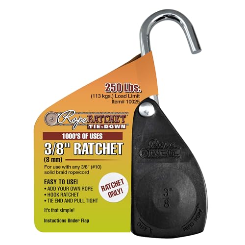 Rope Ratchet 3/8" Tie Down Pulley Hanger, Ratchet Only, No Rope Included - Heavy Duty Locking Mechanism, Tightener for Shade Sails, Hammocks, Canopy Anchoring, Garden Hoisting, Outdoor Use, 250 lbs