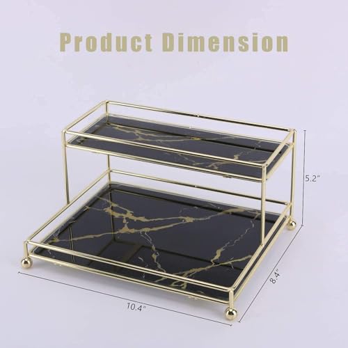 Simmer Stone Makeup Organizer Shelf, 2-tier Cosmetic Storage Basket with Glass Tray, Wire Vanity Organizer Rack for Bathroom, Countertop, Dresser and More, Medium Size - Image 7
