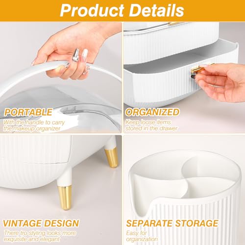 Haturi Makeup Organizer, Skincare Organizers w/Brush Holder, Cosmetics Organizer with Drawers, Waterproof & Dustproof Makeup Organizer for Vanity, Preppy Skin Care for Bathroom, Dresser, Countertop