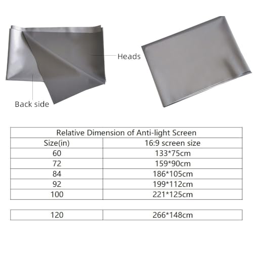 Pantalla de proyector gris antiluz de 100 pulgadas y formato plegable 16:9 6