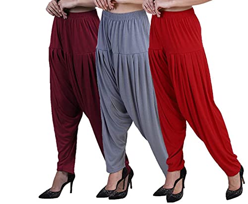 Image of CASUALS Women's Regular Fit Viscose Drawstring Patiala Harem Pants Combo Pack 3