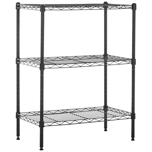 Amazon Basics 3-Shelf Adjustable Heavy Duty Steel Wire Rack Storage Shelving Organizer for Kitchen, Garage, 23.2″ L x 13.4″ W x 30″ H, Black