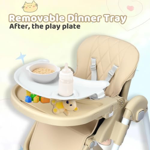 Bonnlo Seggiolone Evolutivo per Bambini 6 Mesi-3 Anni (Max 15kg), Seggiolone Pieghevole per Pappa con Vassoio e Poggiapiedi Regolabile, Seduta Ausiliaria per Neonati Bianco crema