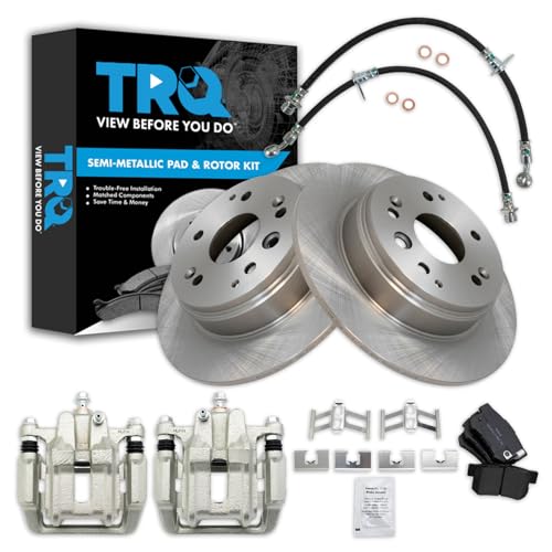 Image of TRQ Rear Brake Pad and Rotor Set Semi Metallic Rotors Calipers Hoses | For 2004-2008 Acura TL