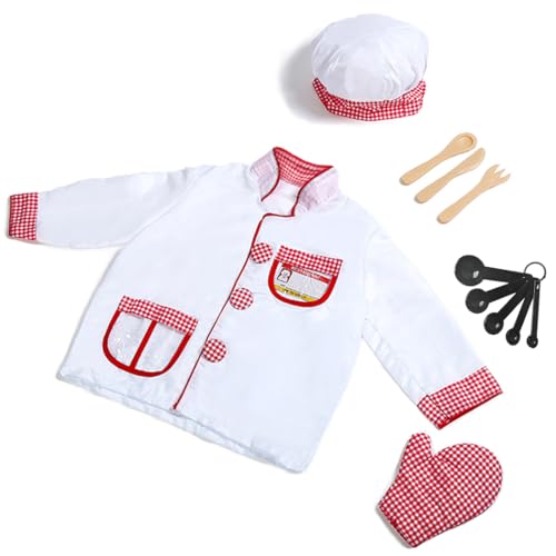 Image of Naichuo Kids Chef Costume Dress Up Set, Pretend Role Play Chef Outfit with Realistic Accessories for Boys Girls Ages 3+