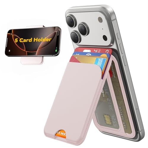 TWZKG for MagSafe Wallet 5 Cards Holder with Stand Magnetic Phone Wallet Stand for iPhone 17/16/15/14/13/12 Pro Max Air Plus Series RFID Blocking Vegan Leather Pink