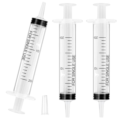 3 Pack 20ml Plastic Syringes with Caps No Needle Syringe for Liquid Measuring Pet Feeding Labs Oil Glue ApplicationSterile Dispensing Watering