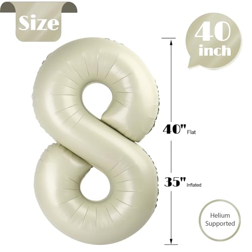Image of Cream 8 Balloon, Number Balloons 40 Inch, Cream 8th Birthday Decorations, Birthday Balloons Party Supplies, Number 8 Balloon