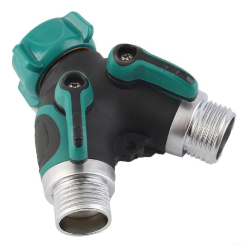 GANCEI Divisor de manguera de jardín de 2 vías con resortes sin torceduras, conector de agua de doble válvula para grifo al aire libre, adaptador en Y de metal de aleación de zinc, verde y negro