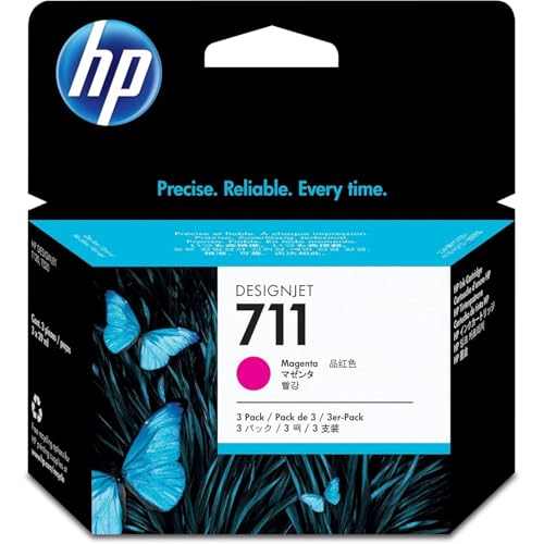 HP 711 CZ135A Magenta, Paquete de 3 Cartuchos de Tinta HP DesignJet, de 29ml, para Impresoras Plotter de Gran Formato HP DesignJet T120, T125, T130, T520, T525, T530 y Cabezal de Impresión HP 711