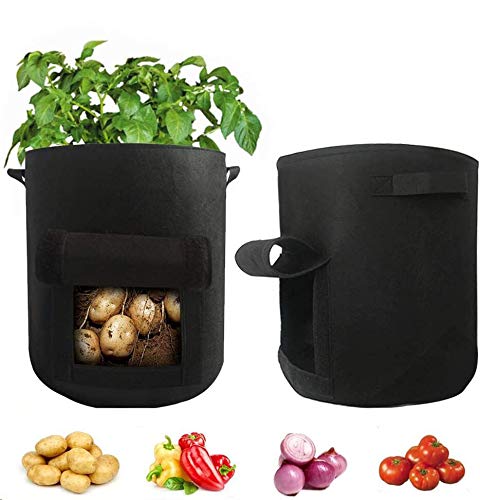 YINUO Grow Bags,Plant Pots,Potato Grow Bags,7 Gallon Grow Bags,Plant Grow Bags,Vegetable Planters Outdoor,Garden Grow Bags,Fabric Pots Planters with Handles and Flap(Black) (2pcs)