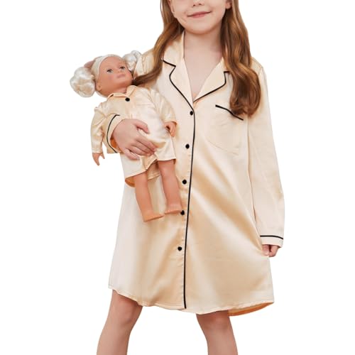 Jxstar Matching Girls& Doll Satin Nightgowns Silk Pajamas