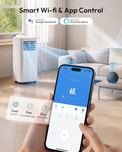 Image of EUHOMY 14,000 BTU Portable Air Conditioners, 4 in 1 Portable Air Conditioner with APP Control, Cool, Fan, Dry, Sleep Modes Up to 650 Sq.Ft, Remote & 24H Timer, Installation Kits for Bedroom