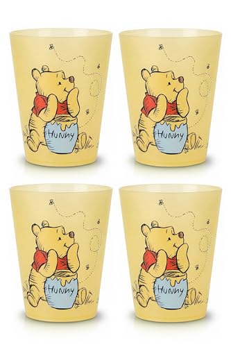 Image of Disney Winnie the Pooh Plastic Drinking Glasses, Dishwasher Safe, 4-Pack | 16 oz, unbreakable, reusable, BPA-free, stackable to save space, great for water, juice, and family meals
