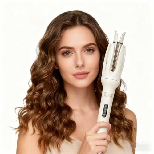Image of Automatic Rotating Hair Curling Iron, Professional Styling Wand, Off-White