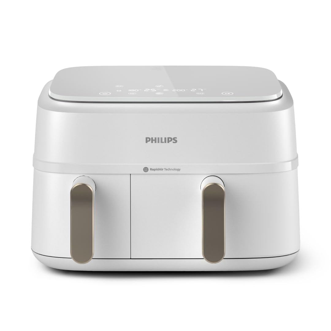 Philips Dual Basket Air Fryer - Cottura sana, veloce e versatile, Friggitrice ad aria con Doppio Cestello 9L, Touchscreen, design a 2 cestelli con doppia resistenza e termostati separati (NA353/​10)