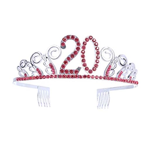MILISTEN 20-årsdag strasskrona 20-årsdag drottning tiaror grattis på 20-årsdagen huvudbonader kronor kam röd ädelsten glitter födelsedag tiara huvudbonader dekor